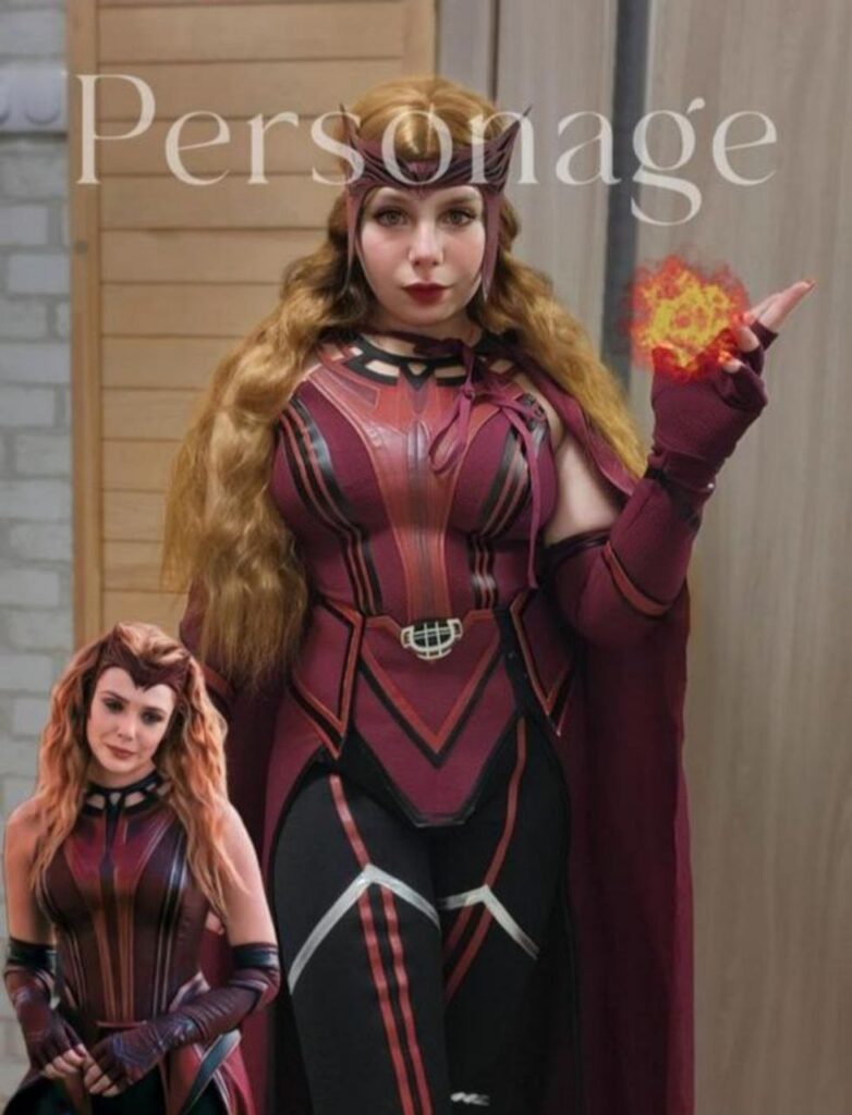 Жіночий костюм Багряної Відьми (Ванди Максімофф) з кіновсесвіту Marvel у фірмових бордових тонах.